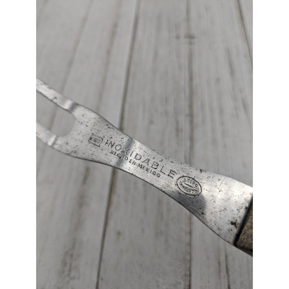 Vintage Ekco Inoxidable Meat Utility Turning Fork 10" Wood Handle Mexico - Picture 2 of 8